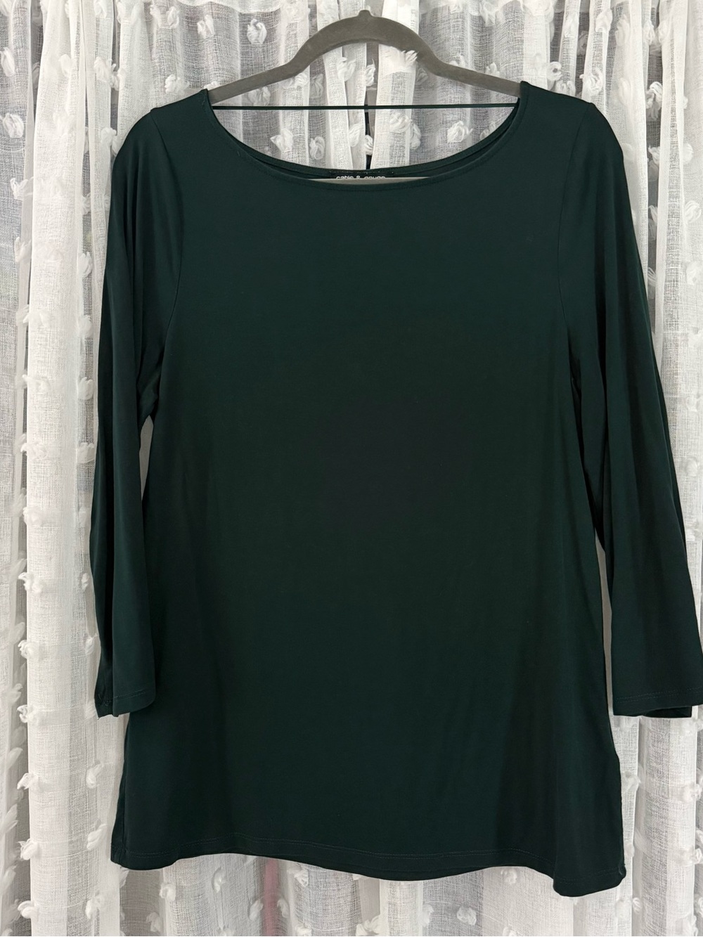 Cable & Gauge — Women’s Long 3/4 Sleeve Dark Green Casual Scoop Neck Top